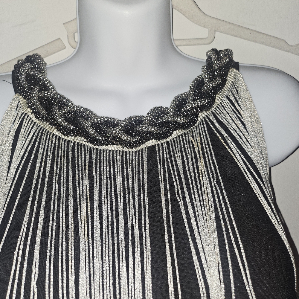 Black and Silver Beaded Halter Top